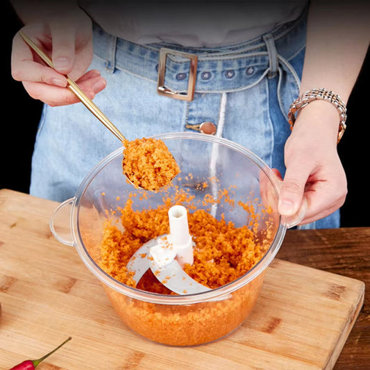 Manual food chopper with pull lever and stainless steel blades