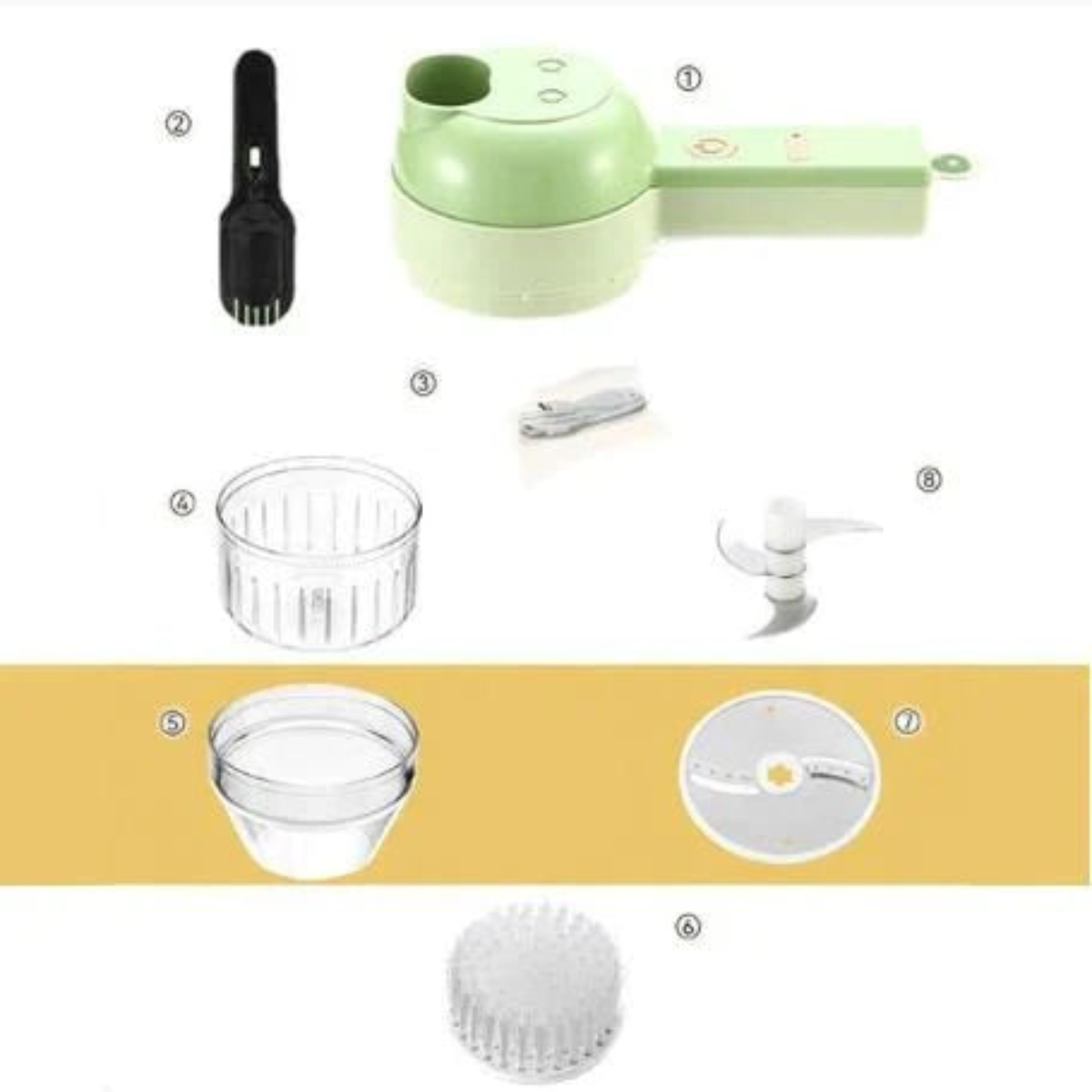 Electric food chopper with transparent slicing and chopping cups