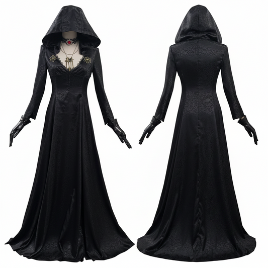 Gothic vampire costume set with gown, coat and choker
