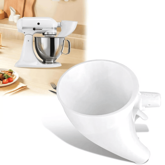 Flour funnel attachment for a tilt-head stand mixer