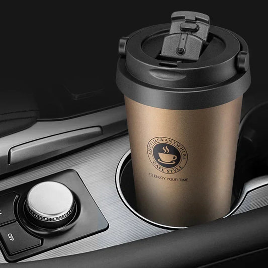 Insulated stainless steel travel coffee mug with slide lid