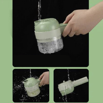 Electric food chopper with transparent slicing and chopping cups