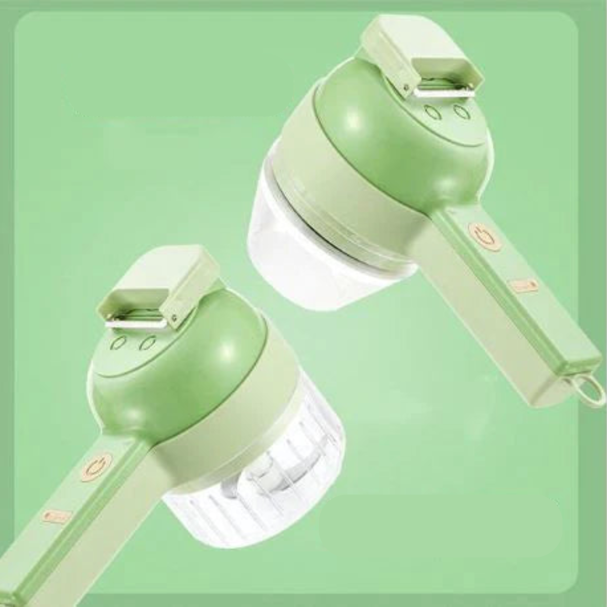 Electric food chopper with transparent slicing and chopping cups