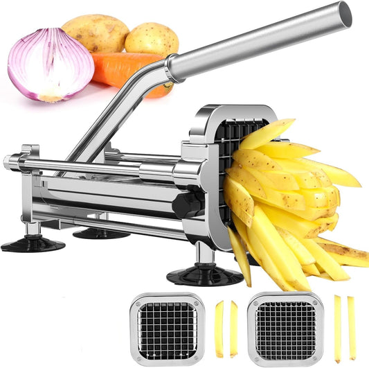 Stainless steel french fry cutter with interchangeable blade inserts
