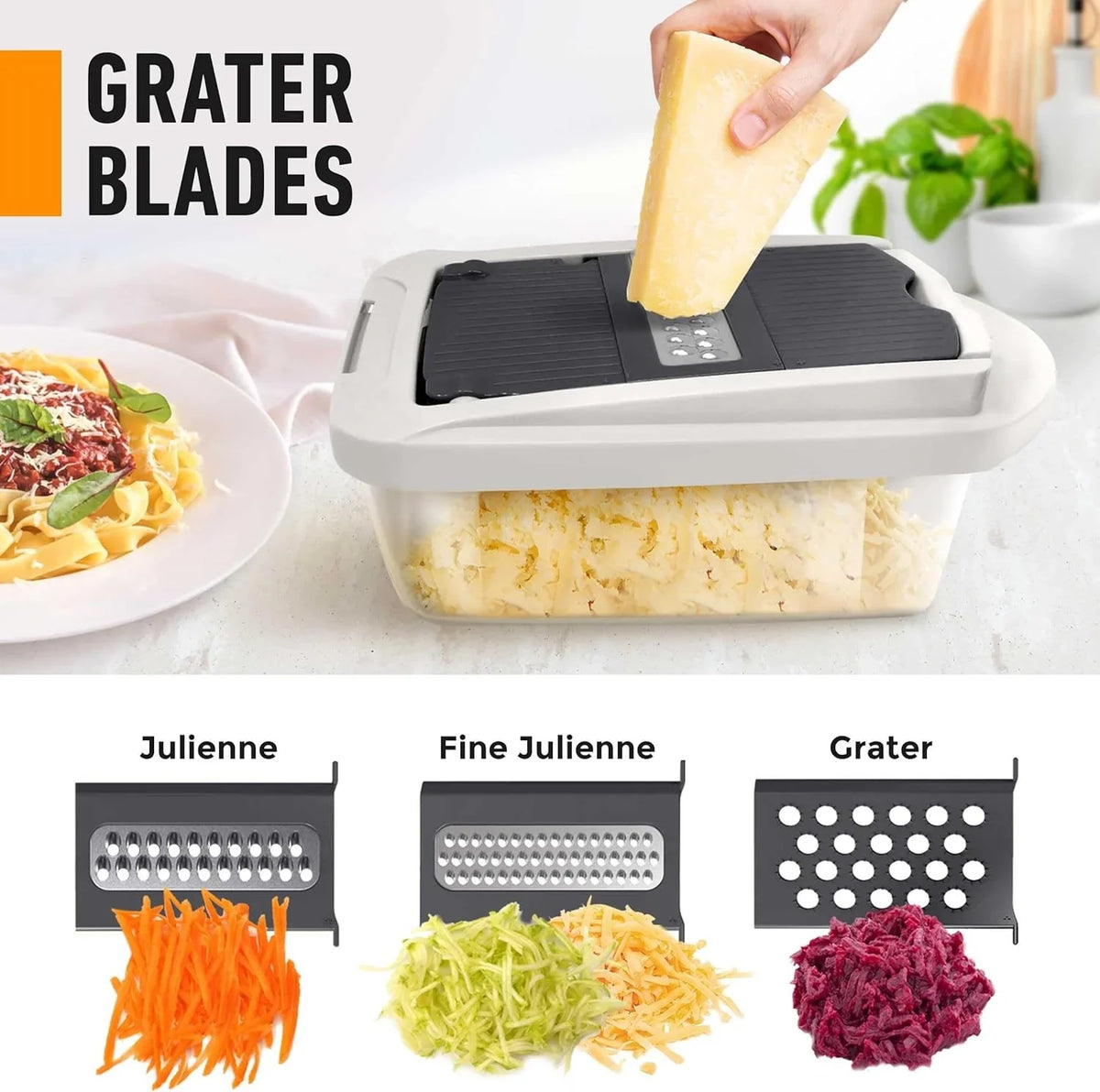 Vegetable chopper with interchangeable blades and catch container