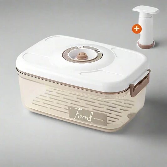 Clear vacuum food storage container with hand pump