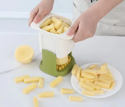 Hand press vegetable cutter with stainless steel blades