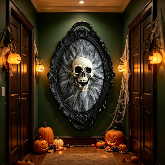 Three-dimensional gothic skull wall frame with spider detail