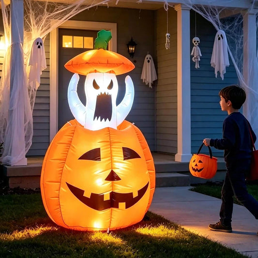 Inflatable Halloween ghost and pumpkin yard decoration with LED lights