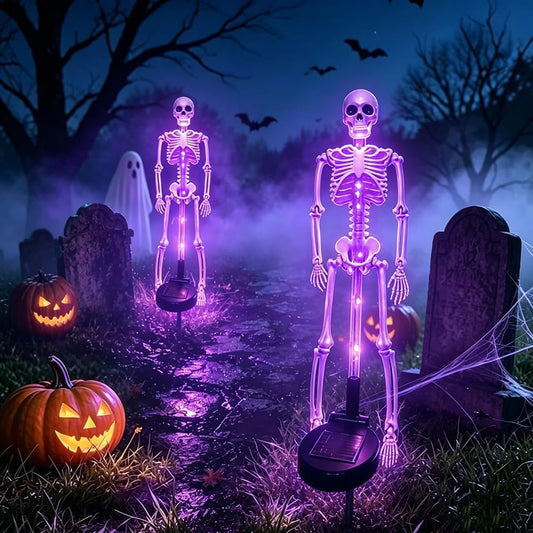 Solar skeleton stake lights for Halloween yard decoration, two-piece set