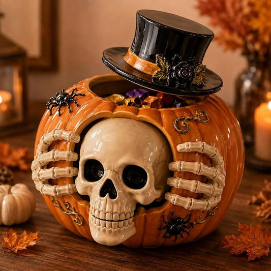 Halloween skull pumpkin candy jar with removable lid
