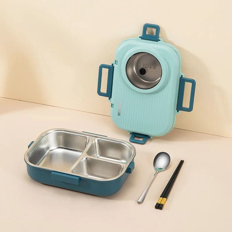 Insulated stainless steel lunch box with three compartments