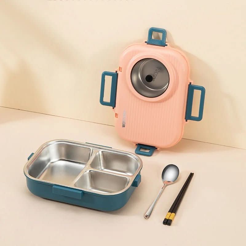 Insulated stainless steel lunch box with three compartments