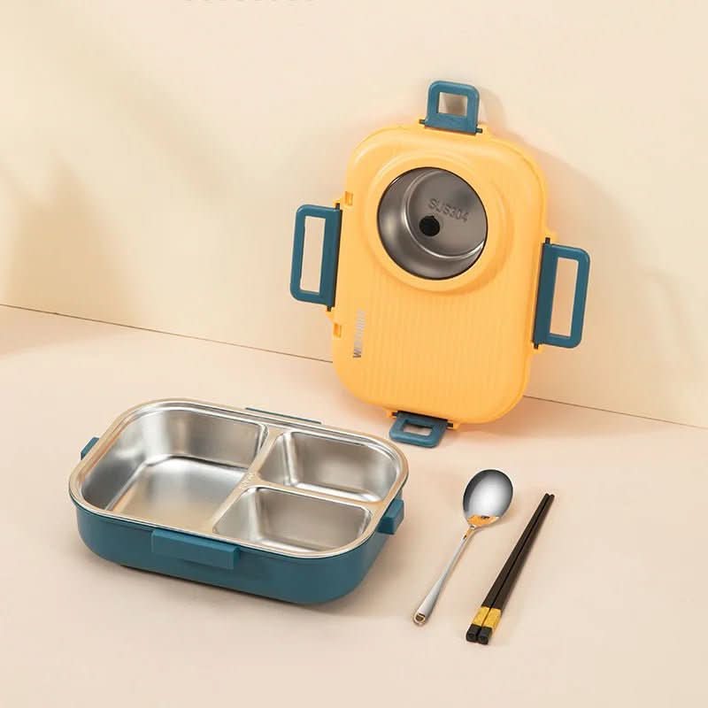 Insulated stainless steel lunch box with three compartments