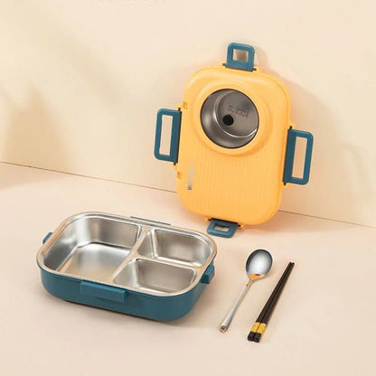 Insulated stainless steel lunch box with three compartments