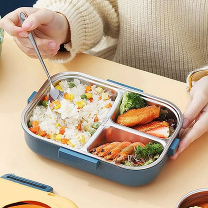 Insulated stainless steel lunch box with three compartments