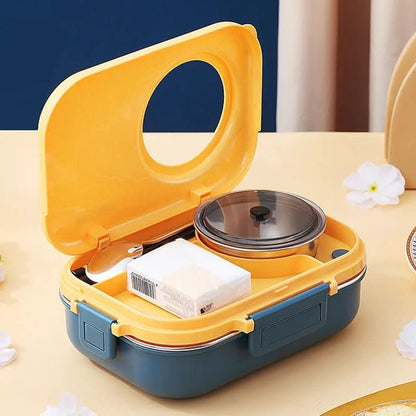 Insulated stainless steel lunch box with three compartments
