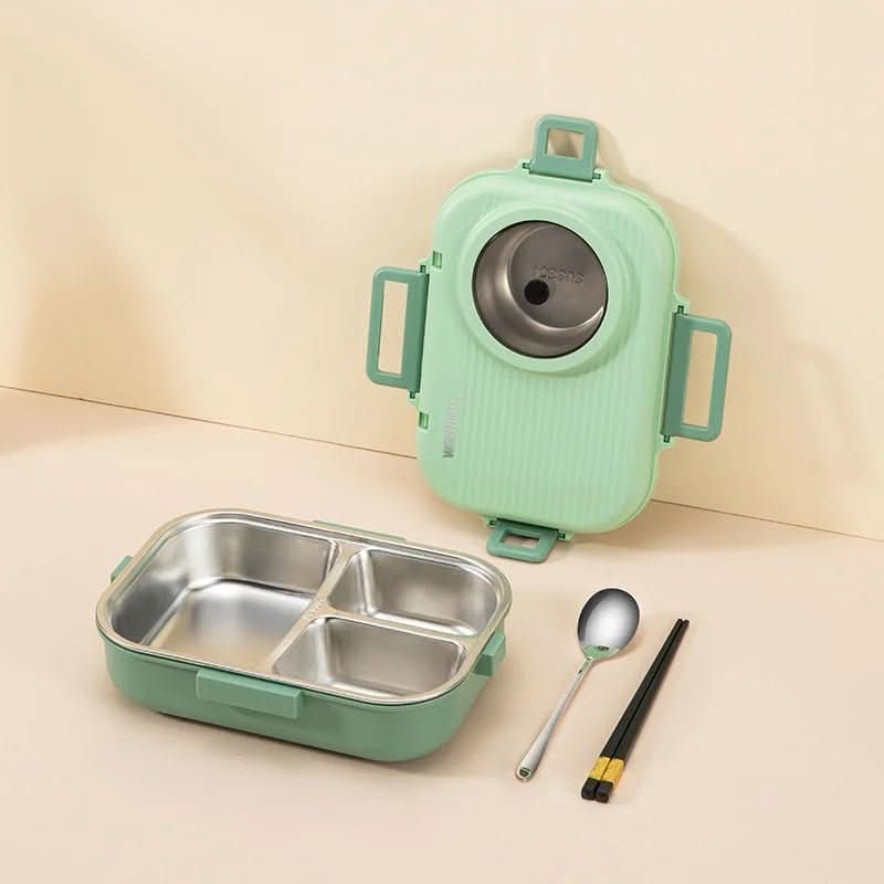 Insulated stainless steel lunch box with three compartments