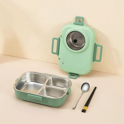 Insulated stainless steel lunch box with three compartments