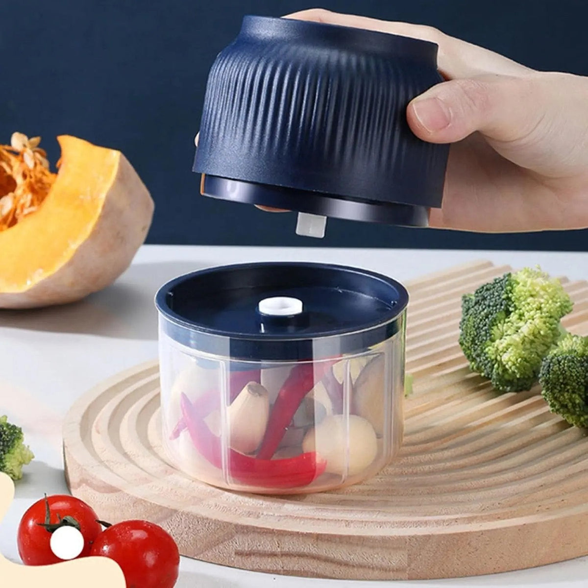 Mini garlic chopper with stainless steel blades