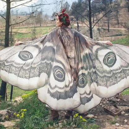 Gray moth wing cape in lightweight chiffon