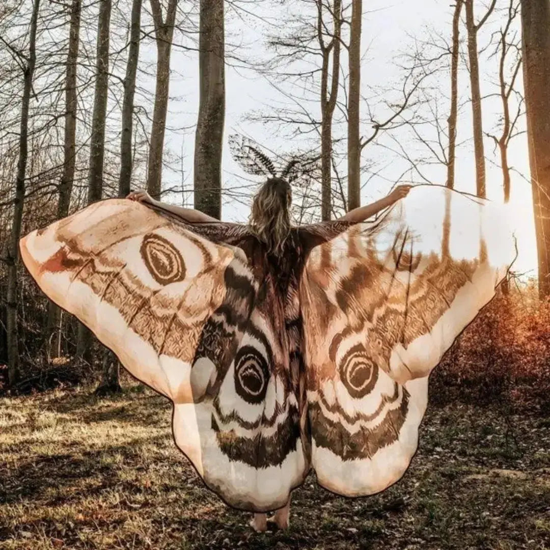 Moth wing print line work across the chiffon shawl