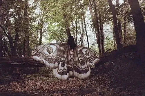 Gray moth wing chiffon cape laid flat