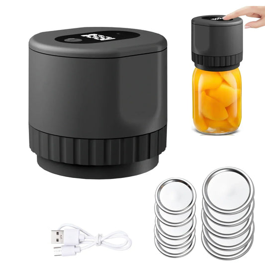 Electric mason jar vacuum sealer on a wide-mouth jar