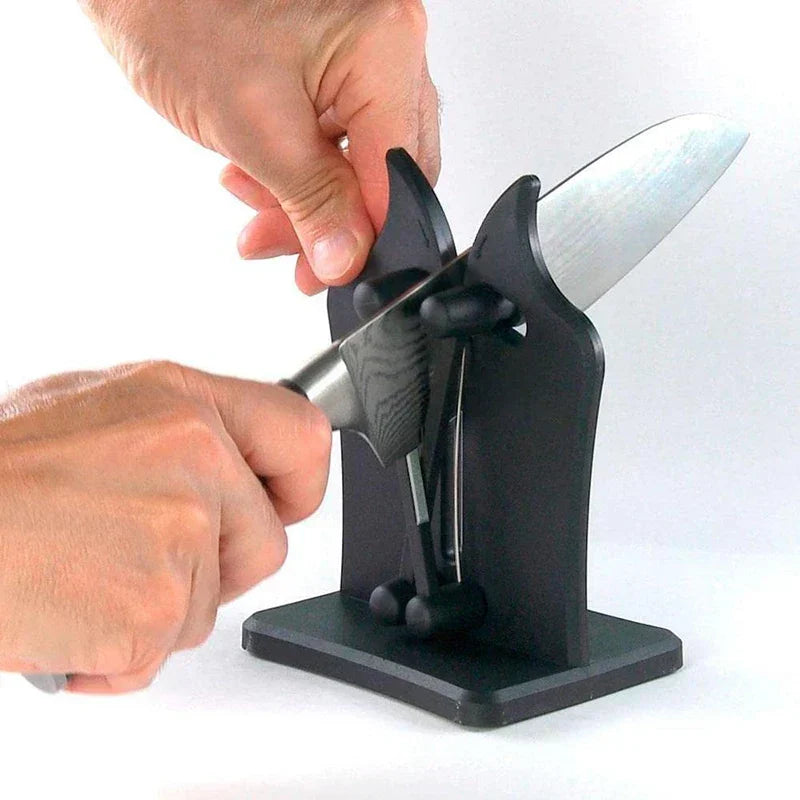 Triple-action tungsten carbide knife sharpener with adjustable angle