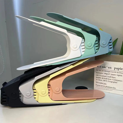 Adjustable three-level shoe organizer rack with non-slip surface