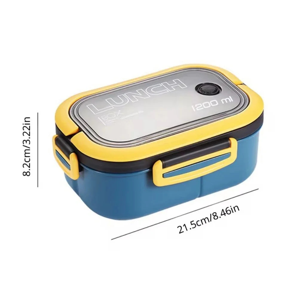 Two-tier bento lunch box with spoon and fork