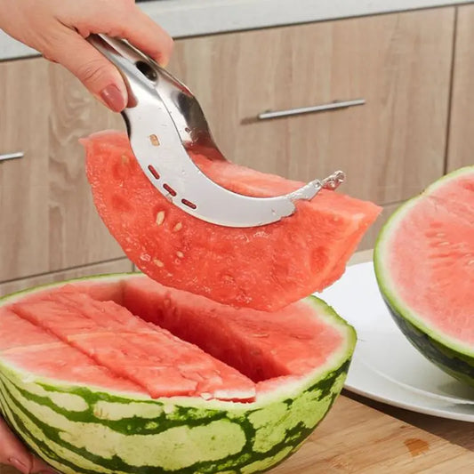 Stainless steel watermelon slicer with serrated blade