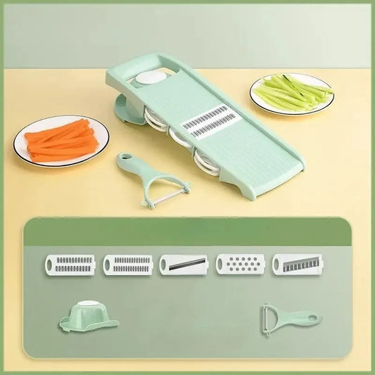 Multifunctional mandoline slicer with ergonomic handle