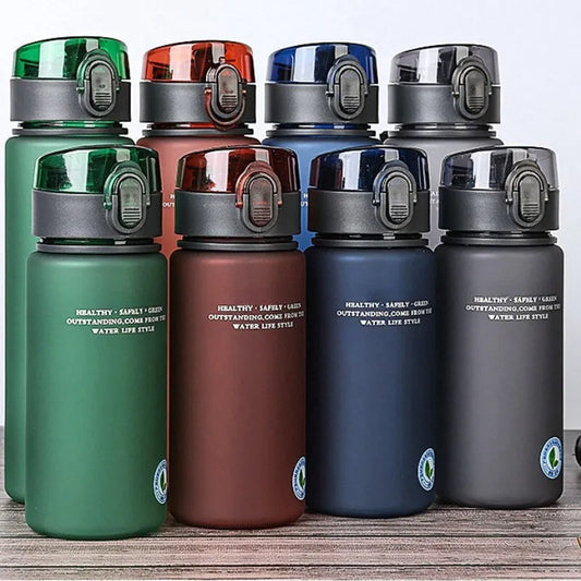 Leak-proof sports water bottle with carry strap