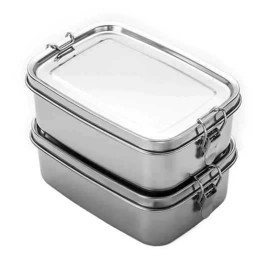 Stainless steel lunch box with metal clip lock and lid