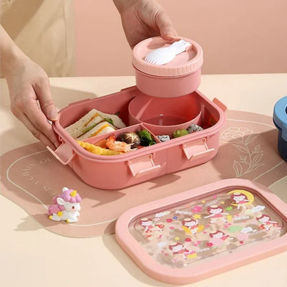 Kids bento lunch box with soup bowl and spoon