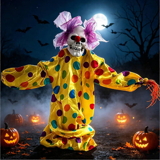 Skeleton clown Halloween yard stake with flashing LED eyes