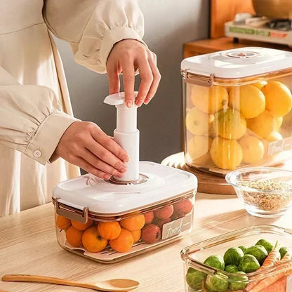 Transparent vacuum food storage container with hand pump