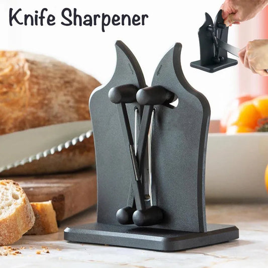Triple-action tungsten carbide knife sharpener with adjustable angle
