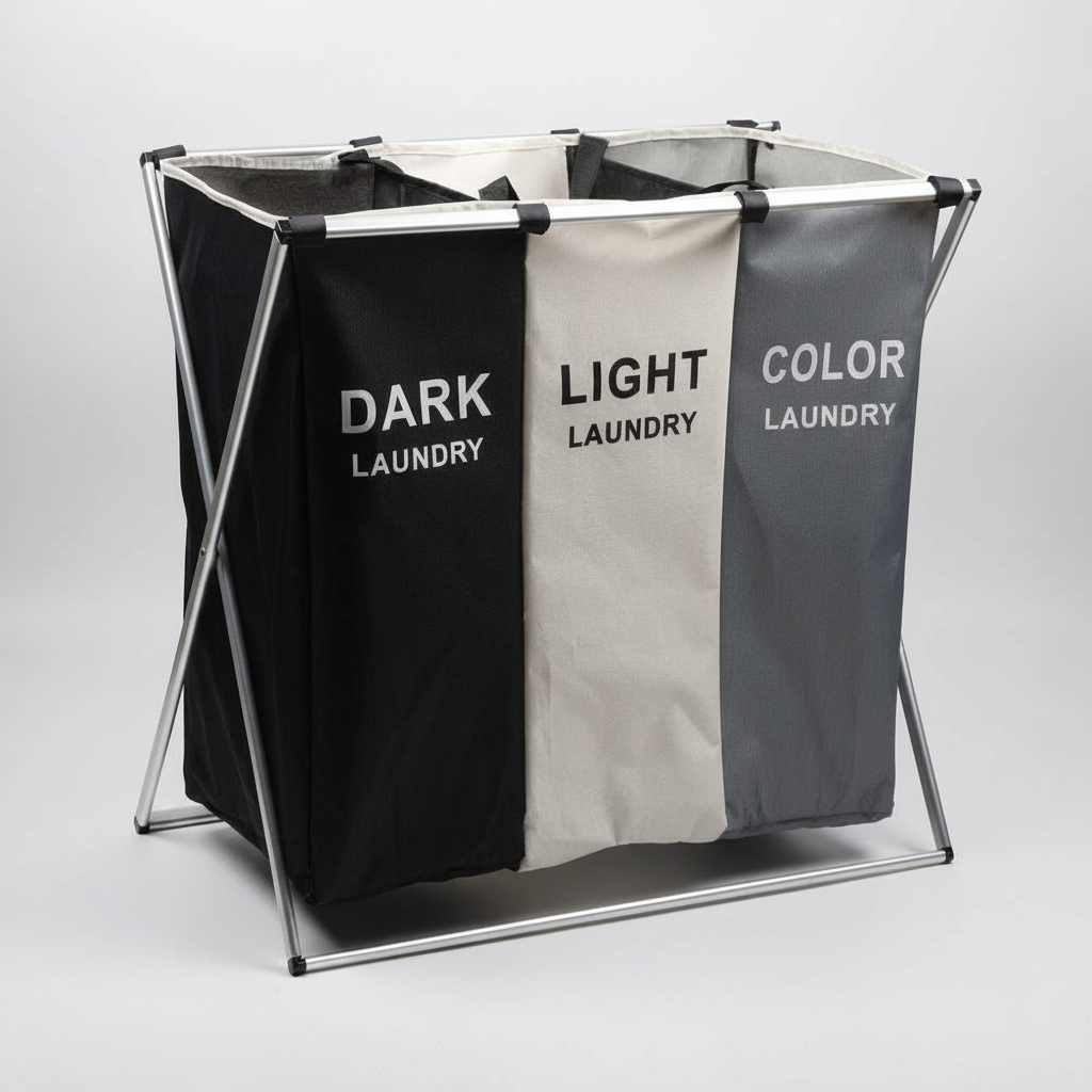 Three-compartment laundry sorter with fabric bins