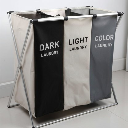 Laundry sorter basket on a metal frame for the bathroom
