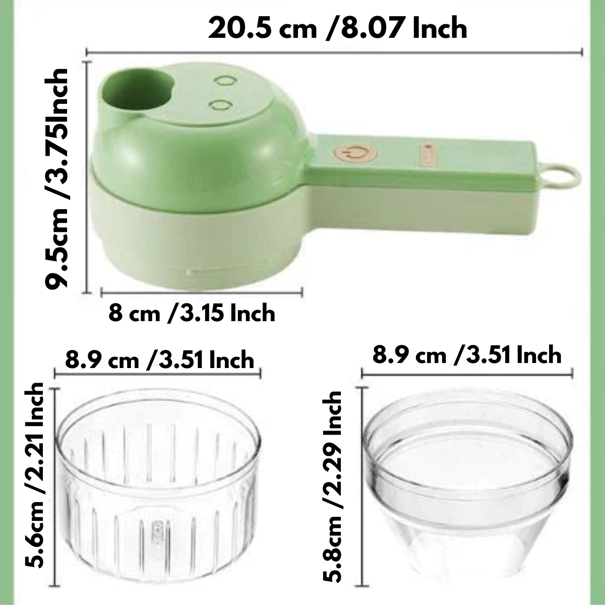 Electric food chopper with transparent slicing and chopping cups