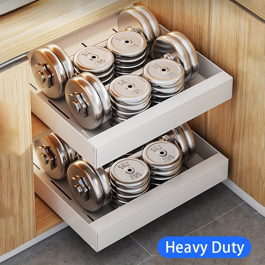 Pull-out kitchen cabinet organizer with metal sliding basket
