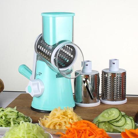 Rotary vegetable cutter with three stainless steel drums