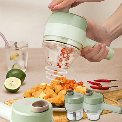 Electric food chopper with transparent slicing and chopping cups