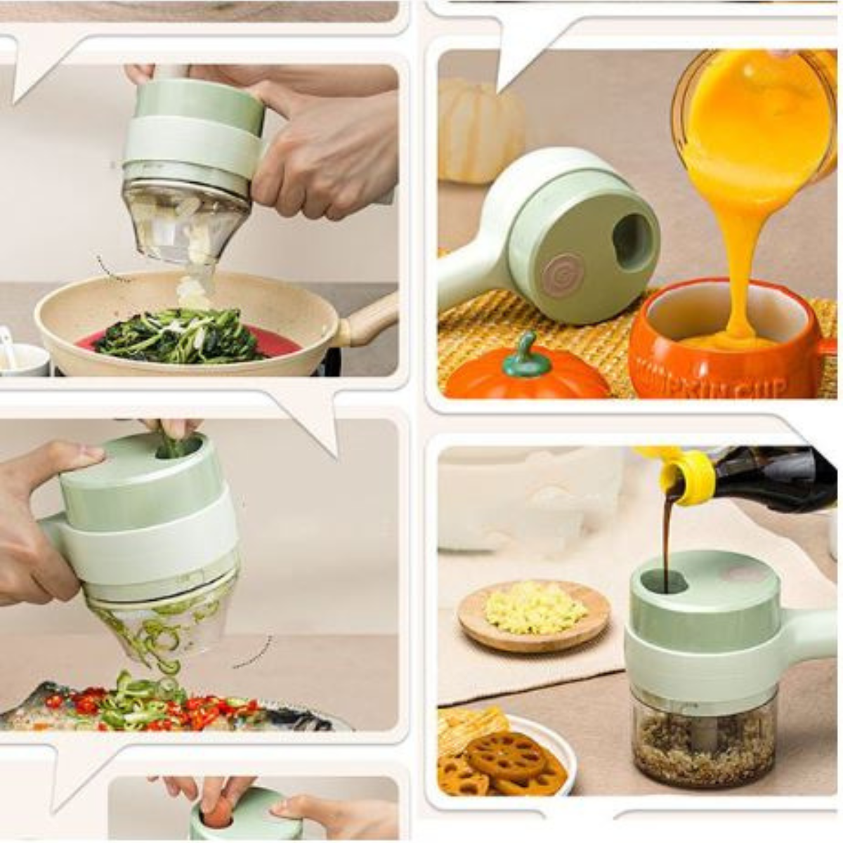 Electric food chopper with transparent slicing and chopping cups