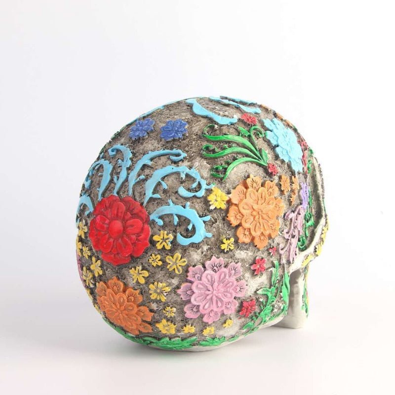 Painted sugar skull statue detail