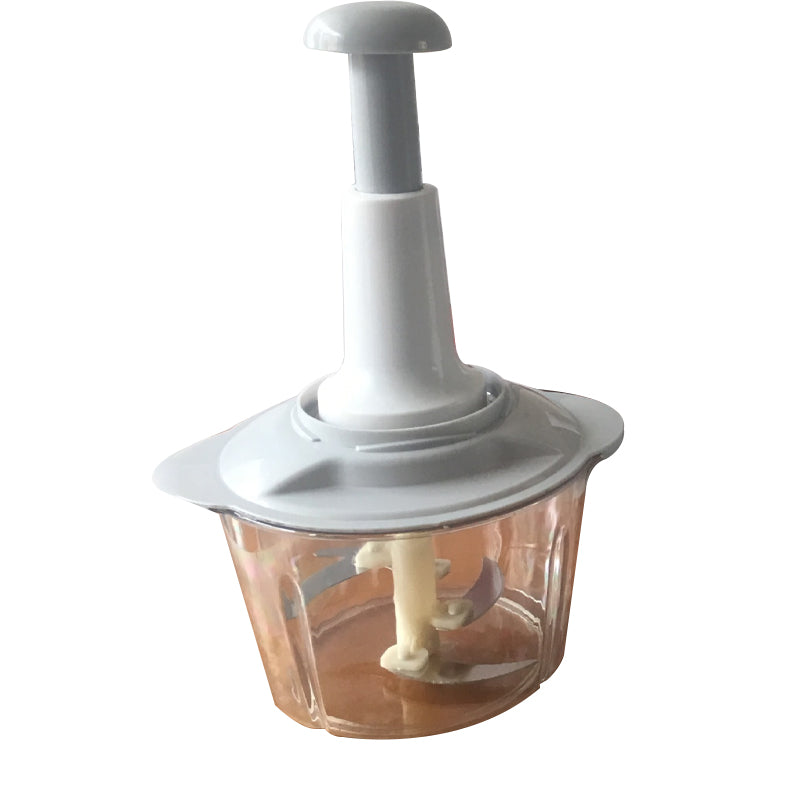 Manual food chopper with pull lever and stainless steel blades