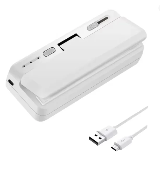 Mini bag sealer with built-in cutter and USB charging cable