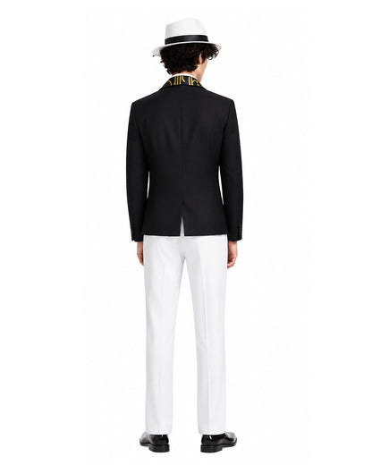 Black button-down shirt with white tie